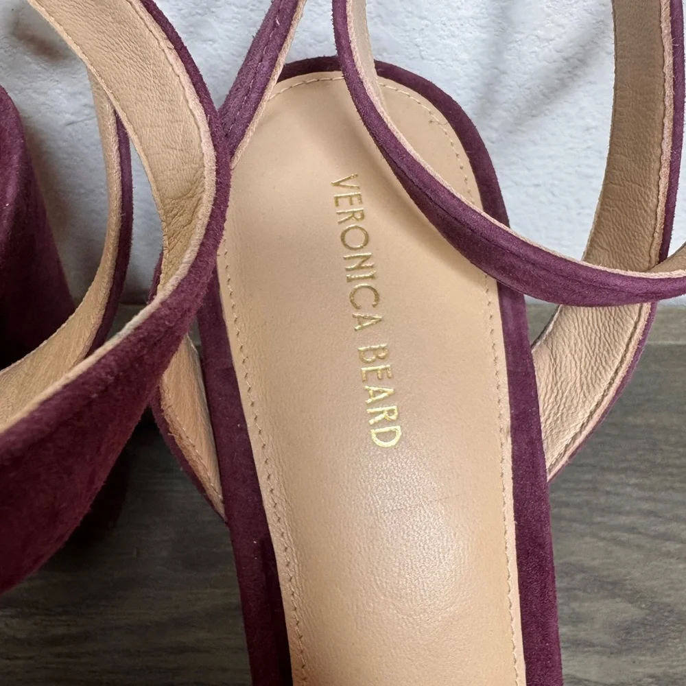 NEW Veronica Beard Magda Merlot Suede Platform Ankle-Strap Heels SZ 10